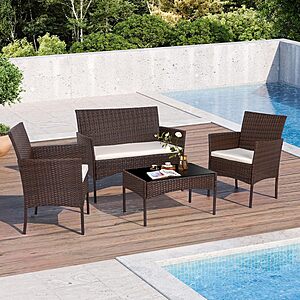 4-Piece Shintenchi Wicker Rattan Patio Conversation Set w/ Loveseat,2 Chairs & Coffee Table (Khaki) $116.98 + Free Shipping