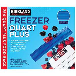 Costco In-Warehouse (10/19-11/15):Kirkland Signature Freezer Bags:192-Ct Gallon $11.99,264-Ct Quart $10.99