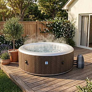 Avenli Nice 4-6 Person Inflatable Hot Tub Spa with Cover,Rattan Pattern,140 Water Jets,Heats up to 104°F,264 gal,Round $448