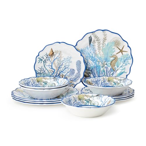 Blue Lagoon Melamine 12-Piece...ght,BPA-Free,Dishwasher SafE