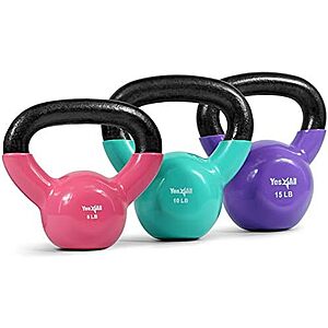 41.07 | Yes4All Vinyl Coated Kettlebell Cast Iron Set (5,10,15 Lbs) at Amazon