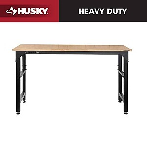 348.40 Home Depot HUSKY 72 in.W x 23 in.D Adjustable Height Black Workbench,Solid Wood Top for Heavy Duty Welded Steel