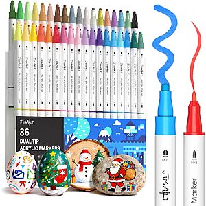 Prime] JusArt Dual Tip Acrylic Paint Markers w/ Dot & Fine Tip:36 Colors $9.09,48 Colors $13.99 + Free Shipping