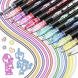 12-Pk YITHINC Metallic Shimmer Glitter Gel Outline Marker Pens $3.50