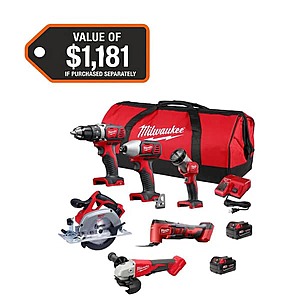 Milwaukee M18 18-Volt Lithium-Ion Cordless Combo Kit (6-Tool) w/ 2 Batteries,Charger & Tool Bag $449 w/ Free Shipping