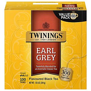 8.76 S&S CLIP Q Twinings Earl Grey Black Tea Individually Wrapped Bags,100 Count (Pack of 1),Flavoured with Citrus & Bergamot,Caffeinated,Enjoy Hot or Iced