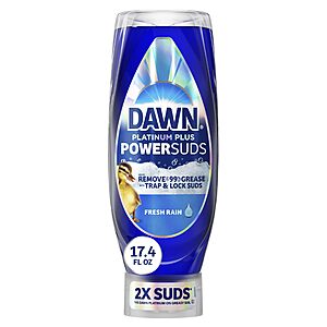 17.4-Ounce Dawn Platinum Plus PowerSuds Liquid Dish Soap EZ-Squeeze Bottle (Fresh Rain) $2.77 w/ S&S + Free Shipping w/ Prime or on $35