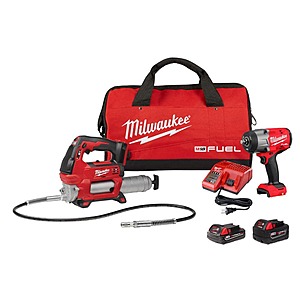 425:Milwaukee M18 FUEL 1/2" High Torque Impact Wrench & Grease Gun Combo Kit at HomeDepot