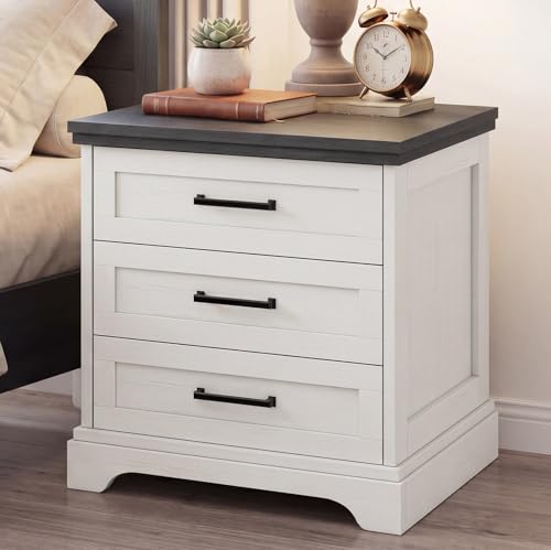 DUMOS Farmhouse Nightstand wit...n Charging Station & USB Ports