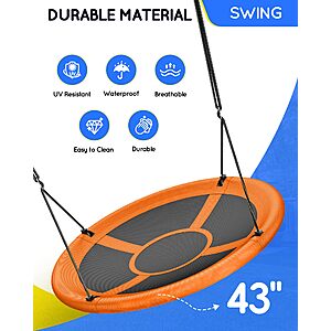 Everyfun 43" Saucer Tree Swing for Kids Adult,700lbs Weight Capacity,Waterproof Flying Saucer Swing with Adjustable Hanging Straps $31.99