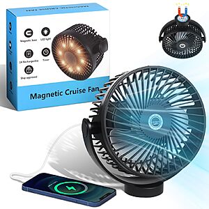 Magnetic Cruise Fan with 8000mAh Rechargeable Battery,LED Light,Timer&Power Output,Magnetically Sticks on Cabin Ceilings and Walls,Ship Approved Cabin Air Circulator $24.47