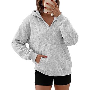 ECOWISH Women's Oversized V-Neck Hoodie Pullover Sweatshirt (4 colors) $13.99 + Free Shipping w/ Prime or on $35