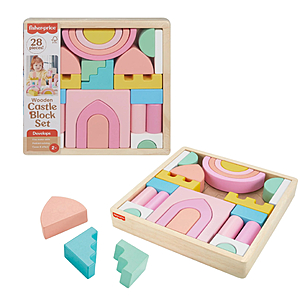 $17.99 + $4.75 Walmart Cash - Fisher-Price Wooden Pink Castle Building Block Set, Stacking Pretend Play for Toddlers 2+, 28 Pieces
