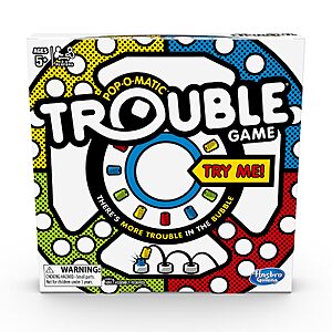 6.99:Hasbro Gaming Trouble Board Game for Kids Ages 5 and Up 2-4 Players at Amazon