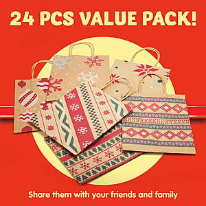 12.99 FS Walmart+ by JOYIN Joyfy 24 Pcs Christmas Kraft Gift Bags With Handle for Holiday Paper Gift Bags,Christmas Goody Bags