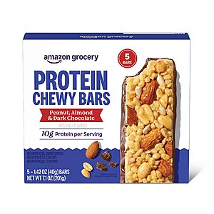 Amazon Grocery,Protein Chewy Bars,Peanut,Almond & Dark Chocolate Flavor,7.1 oz,5 ct $1.99 or less