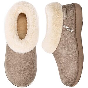 EverFoams Women's Microsuede Cozy Memory Foam Winter Slippers with Fuzzy Faux Fur Collar (Taupe or Grey) from $9.51 + Free Shipping w/ Prime or on $35