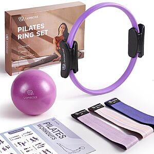 LIONSCOOL 14" Pilates Ring Set with Padded Handles,Mini Ball & Resistance Bands $18.49 + Free Shipping w/ Prime or on $35