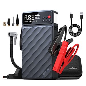 Pelsee 6000A Jump Starter with Air Compressor,Up to 10L Gas/8L Diesel Car Jump Box with 45W Fast Charge,Smart Tire Inflator & 800LM LED Light $98.79