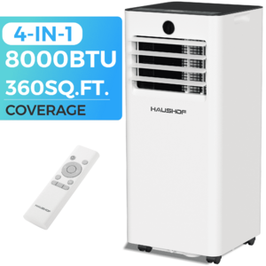 HAUSHOF 4-in-1 8000 BTU Portable Air Conditioner for Rooms up to 360 Sq.Ft,Window Kit Included (White) $189.99