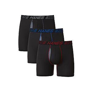 15.74:Hanes Men's Underwear Boxer Briefs Pack,3-Pack,Total Support Pouch,Long or Short-Leg Boxer Briefs,Black,SM-3XL