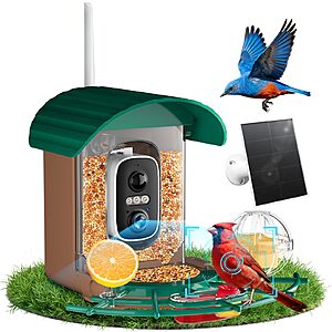 24.99:NIORSUN Smart Bird Feeder – Solar Powered,2K HD Video,AI Recognition,Night Vision,Green at Amazon