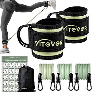 Vitever Ankle Resistance Bands w/ Cuffs & Carrying Bag (10 + 20 + 30lbs) $5