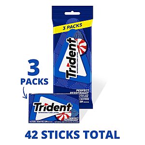 3-Pack 14-Count Trident Perfect Peppermint Sugar-Free Chewing Gum $2.57 w/ S&S + Free Shipping w/ Prime or on $35