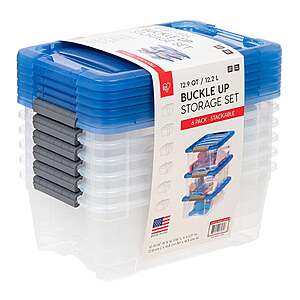Costco Members:6-Pk 12.9-Qrt Iris Buckle Up Stackable Storage Bin Set (Blue) $10 + Free S&H