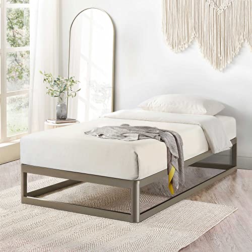 Mellow 12" Metal Platform Bed...el Slat Foundation,Twin,Grey