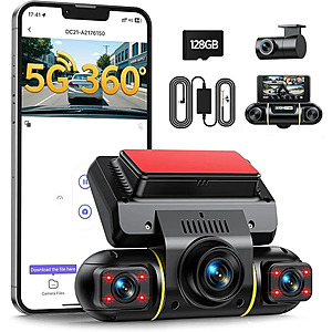 LAMTTO 4 Channel 360° Dash Cam Front and Rear w/ 5G WiFi,APP Control,8 IR Night Vision,24H Parking Monitor with Hardwire Kit,G-Sensor,128GB Card $71.99