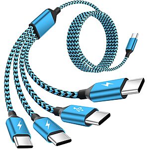 5-ft Jogrytece Multi-Charge Cable w/ 4x USB-C Male to USB-C Male w/ USB-A Adapter $4.75