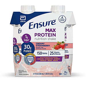 Ensure Max Protein Shake,30g Protein 11 fl oz,4 or 12 Pack + $9.97 or $ 27.97 WM CB