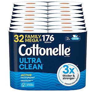 Cottonelle Ultra Clean Toilet Paper (32 Family Mega Rolls) $21 @ Amazon