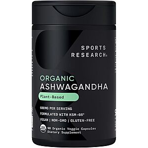 90-Ct Sports Research Organic Ashwagandha Veggie Capsules $17.14,90-Ct 1800mg Organic Lion's Mane Veggie Capsules $15.09 w/ S&S + FS w/ Prime or on $35