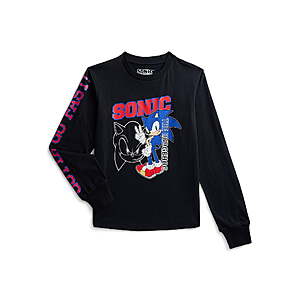 Sonic the Hedgehog Boys Graphic Tee with Long Sleeves,Sizes XS-2XL - Black/$3.46,Light Blue/$5.47