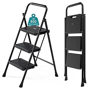 OLIXIS 3 Step Ladder,800lbs Foldable Step Stool with Anti-Slip Pedal $29.24