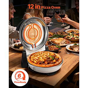 KFFKFF 12-Inch Electric Pizza Oven,1200W Pizza Maker with Cordierite Stone (White) - $56.42