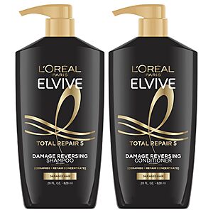 S&S] L'Oreal Paris Elvive Total Repair 5 Damage Reversing Shampoo and Conditioner Set for Dry and Damaged Hair 56 Fl Oz Set $14.59