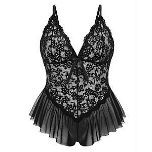 Avidlove Plus Size V-Neck Lace Bodysuit Teddy Lingerie (Various Colors,Sizes L - 5XL) $6 + Free Shipping w/ Prime or on $35