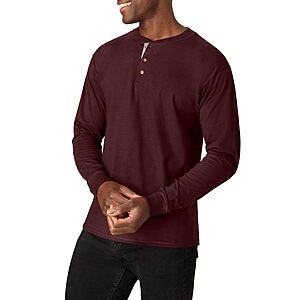 Hanes Men's Beefy-T Heavyweight Henley Cotton Long Sleeve Shirt (Mulled Berry) $2.35