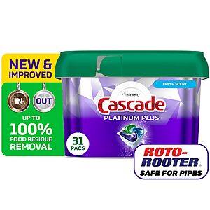 Cascade Detergent,Dishwasher Actionpacs Fresh Scent,31 Count (Pack of 6) $62.6