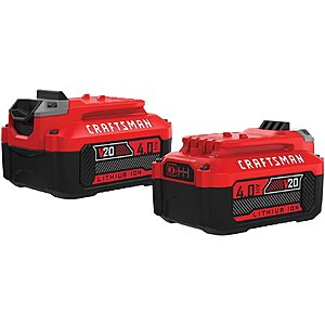 2-Pk CRAFTSMAN V20 4Ah Lithium Ion Power Tool Battery $79 + Free S&H