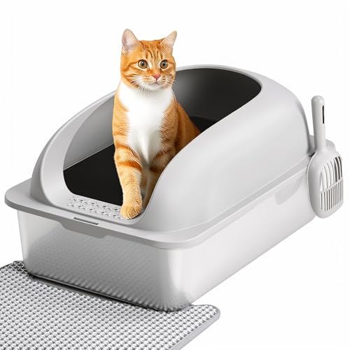 OLIXIS Stainless Steel Cat Lit...ded,Easy Cleaning,Light Gray