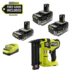 RYOBI ONE+ 18V HP Brushless Brad Nailer w/ 2x 4.0 Ah Batts,2.0 Ah Battery,& Charger $199 + Free Shipping