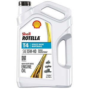 Shell Rotella T4 Triple Protection 15W-40 Diesel Engine Oil, 1 Gallon $16