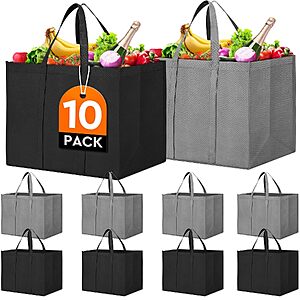 Prime Members:10-Pk WISELIFE Large Foldable Reusable Grocery Tote Bags $16 + Free S&H