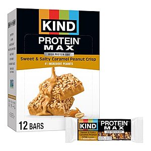 SnS,AC] $11.62* | 12-Pack 2.2-Oz KIND Protein MAX Snack Bars (Sweet & Salty Caramel Peanut Crisp) at Amazon