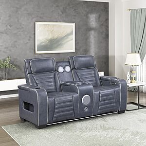 Lexicon Power Double Reclining Loveseat,Center Console/Heat/Massage/Headrest/Storage Arms/Cup Holders/LED Lights/Wireless Speaker,Top Grain Leather $1031.95