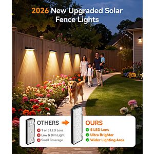KOOPER Solar Fence Lights Outdoor Waterproof,8 Pack Warm White & 9 Fixed Colors & Color Changing Fence Lights Solar Powered $19.4